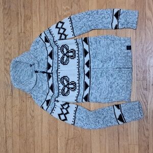 TNA Lambswool Knitted Zip Up Sweater Grey and White with collar - Size XS